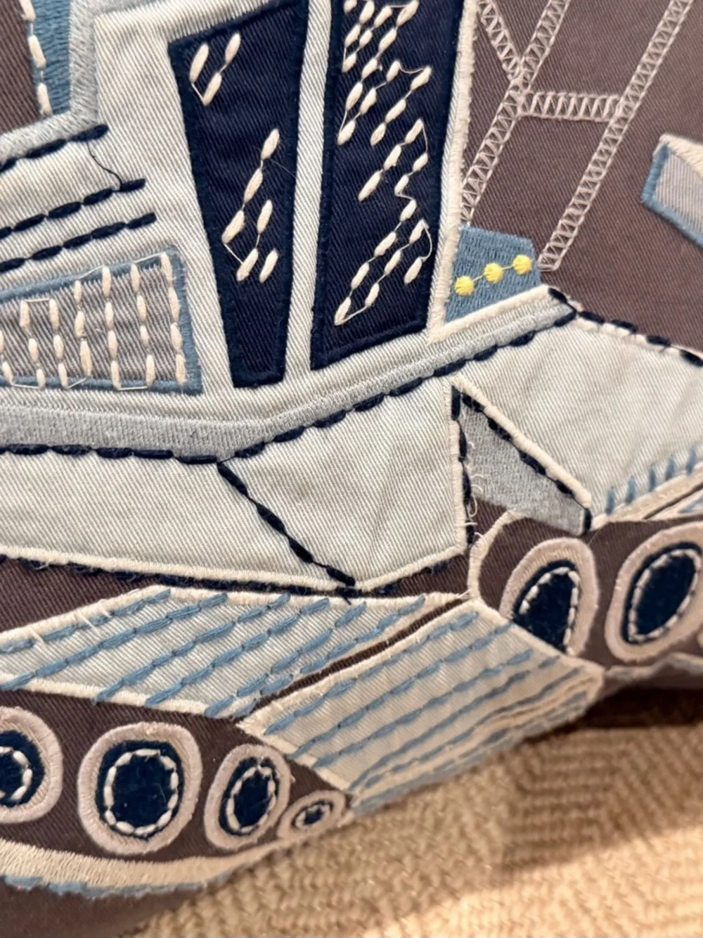 Pottery Barn Kids Construction Pillow 🔹Monogram A🔹Gray Blue Excavator
